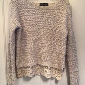 Cream, lace trim sweater